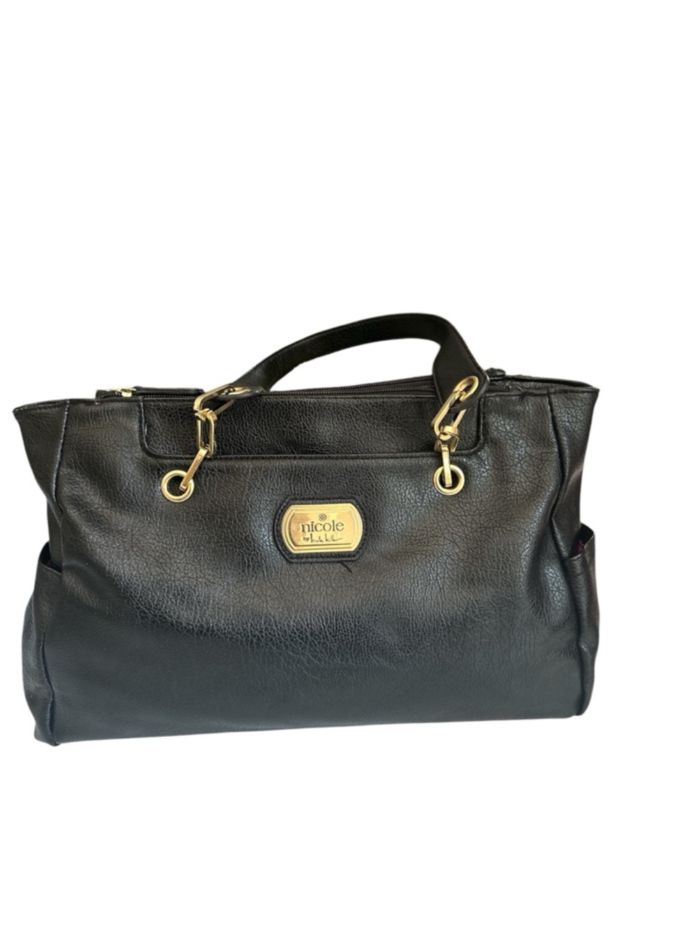 Nicole by Nicole Miller Black Satchel with Gold Accents